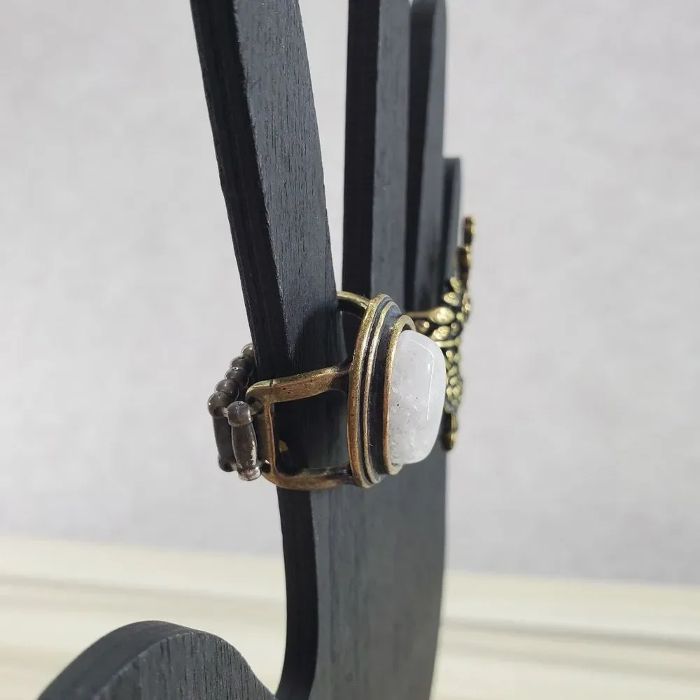 Bundle of 2 Stretch Rings Bronze Statement Large Oversized Jumbo Floral